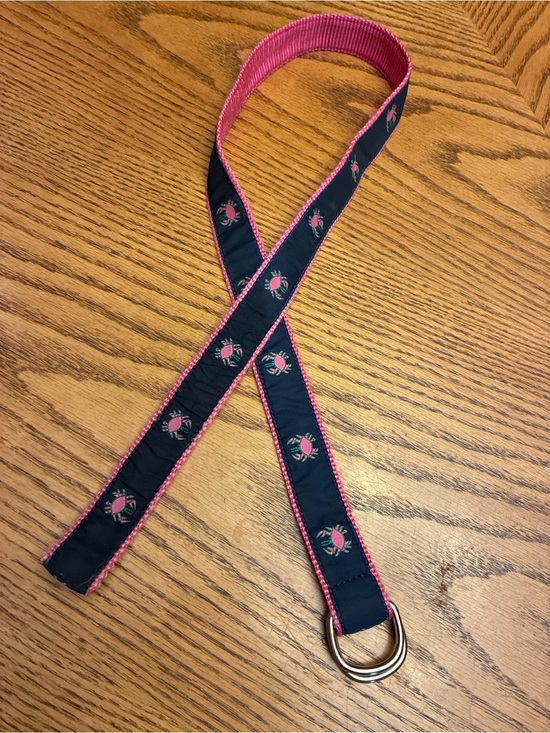 Eliza B Accessories - Eliza B by Leatherman Ribbon D-Ring Belt with Pink Floral Trim and pink crabs